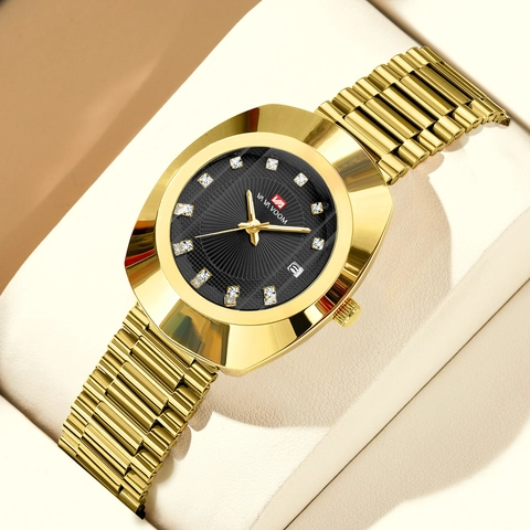 VAVA VOOM Luxury Couple Quartz Watch Stainless Steel Band Gold Rhinestone Calendar Waterproof Men Women Business Wrist Watch