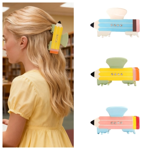 Kreative Bleistift Haarspange Große PVC Kunststoff Haarklammer Mit Strass Schulstil Für Frauen Mädchen