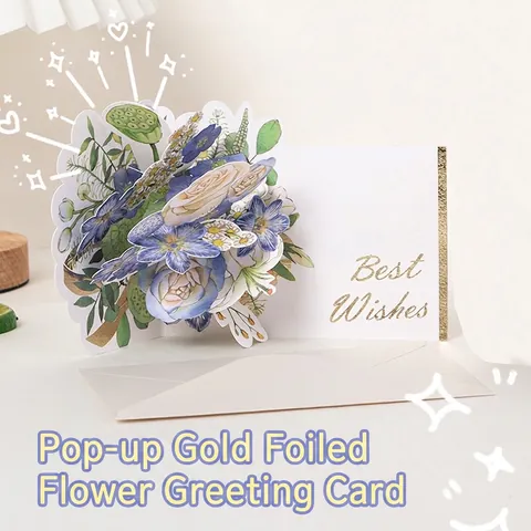 3D Pop-Up Blumenstrauß Grußkarte Mit Umschlag Goldfolie Best Wishes Papierhandwerk Für Geburtstag Valentinstag