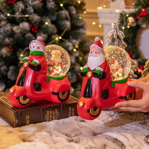 Weihnachts Schneekugel Ornament Harz Motorrad Weihnachtsmann Schneemann LED Licht USB Batterie Betrieben Schreibtisch Geschenk