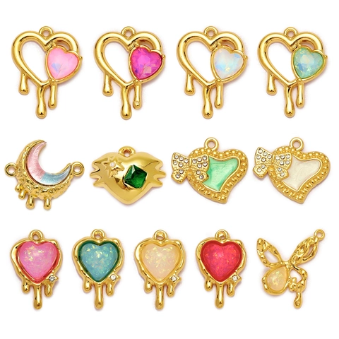 Herz Schmetterling Mond Schleife DIY Anhänger Charms Edelstahl Emaille Harzstein Rhinestone Schmuckherstellung Zubehör