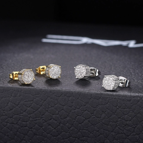 Hip Hop Iced Out Cubic Zirconia Stud Earrings Copper Micro Pave Bling Geometric Fashion Unisex Jewelry
