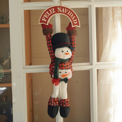 Ornamenti Appesi Di Natale Pupazzo Di Neve Babbo Natale Peluche Tessuto Maglia Targa Legno Decorazione Porta Finestra