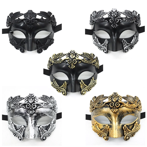 Masque De Mascarade Demi Face Guerrier Romain Plastique Vintage Motif Relief Aile Hommes Halloween Cosplay Costume