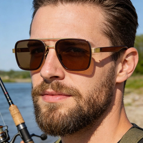 Square Frame Polarized Sunglasses Men Double Bridge TR Metal TAC Lens UV400 Protection Outdoor Driving Fashion Shades