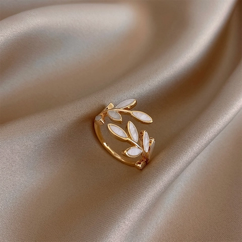 Anello Regolabile Ramo Di Foglia Lega Intarsio Conchiglia Elegante Minimalista Gioielli Di Moda Per Donne