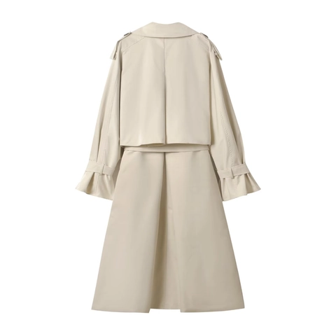 Dames Trenchcoat Lang Double Breasted Revers Met Riem Winddicht Polyester Casual Elegant Bovenkleding
