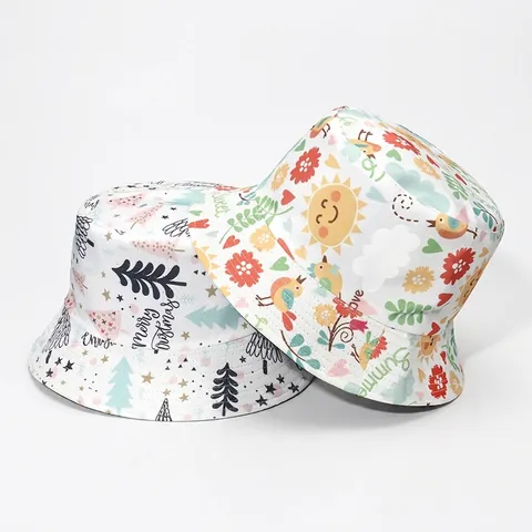 Printed Bucket Hat Polyester Sun Protection Reversible Summer Beach Outdoor Travel Multiple Patterns For Unisex Adult