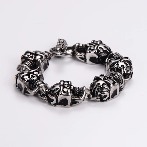 Retro Skull Chain Bracelet 316L Stainless Steel Punk Hip Hop Heavy Metal Jewelry For Men Antique Silver Color