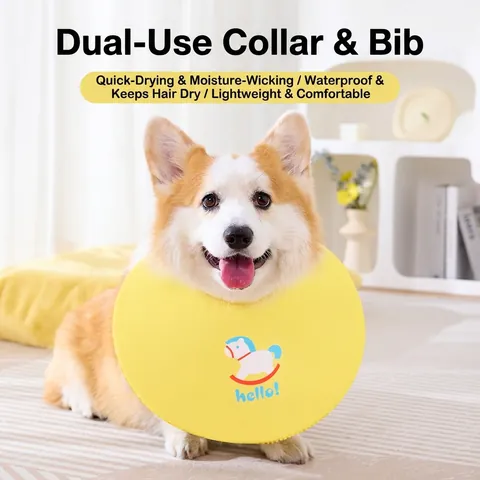 Waterproof Pet Elizabethan Collar Dog Cat Recovery Soft Bib Adjustable Cartoon Printing Sponge Polyester Neck Protector Recovery Cone