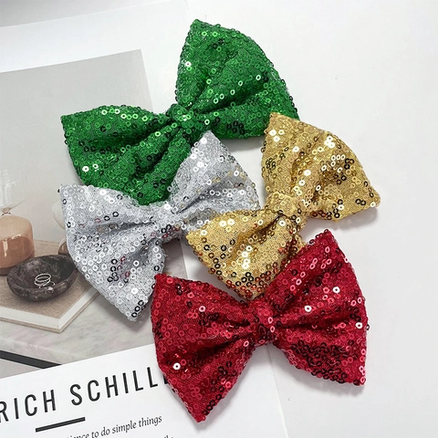 Glitter Sequin Bow Decoration Polyester Sparkling Ornament For Christmas DIY Crafts Hair Accessories Apparel Decor