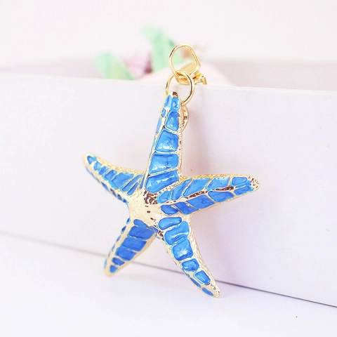 Lindo Llavero de Estrella de Mar de Esmalte Aleación de Zinc Strass Colgante de Bolso de Animal Marino Llavero para Mujer Regalo