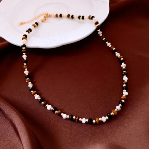 Collier En Künstliche Perles Oeil De Tigre Et Künstliche Perle De Coquillage Pendentif Coeur En Cuivre Bijoux Faits Main Pour Femmes