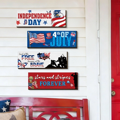 Independence Day Patriotic Wooden Hanging Signs USA 4th Of July Wall Decor Red White Blue Eagle Star Design