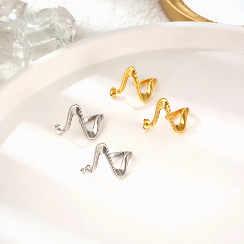 Vintage Irregular Wave Stud Earrings Titanium Steel Abstract Geometric Twisted Earrings For Women Gold Silver Jewelry