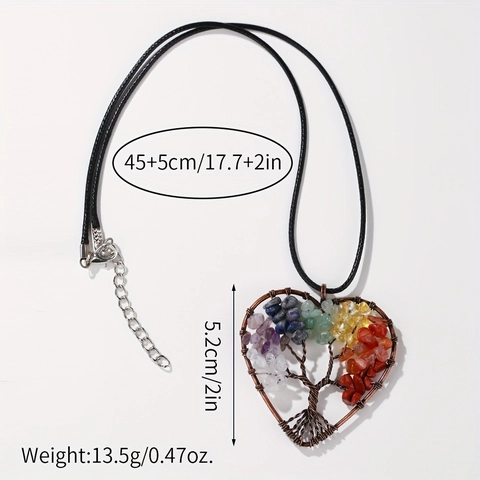 Tree Of Life Pendant Necklace Handmade Wire Wrapped Natural Gemstone Chips Healing Crystal Chakra Balance Jewelry For Women Men