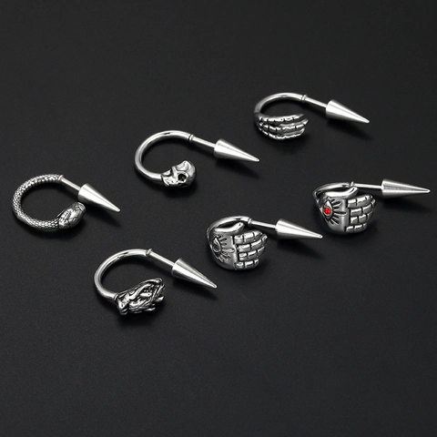 Gothic Punk Schedel Slang Draak Roestvrij Staal Oorbellen Piercing C Vorm Studs Retro Vintage Hip Hop Sieraden