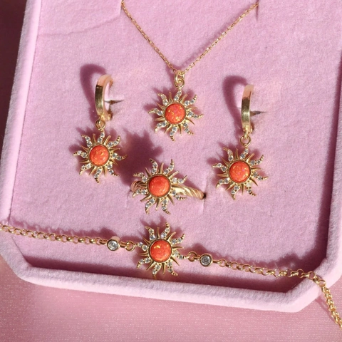 Collana Pendente Sole Retrò Starburst Rame Con Opale Zircone Placcato Oro 14K Gioielli Boho Per Donne