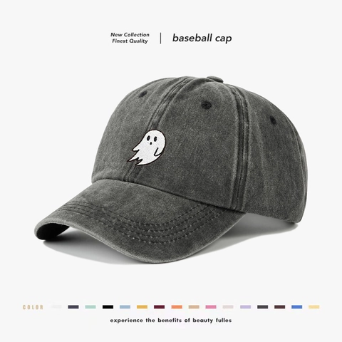 Ghost Embroidery Washed Cotton Baseball Cap Vintage Distressed Sun Protection Outdoor Hat For Men Women
