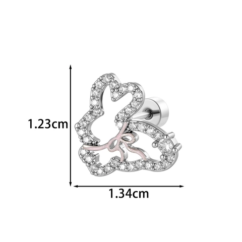 Vlinder Konijn Kraakbeen Oorbel Koper Zirkoon Roze Emaille Sierlijk Strikje Schroefsluiting Knopje Voor Vrouwen Sieraden