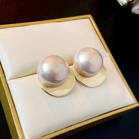 Boucles D'Oreilles Puces Künstliche Perles Rondes Pour Femmes Avec Base En Cuivre Et Tige En Argent Sterling 925 Style Rétro