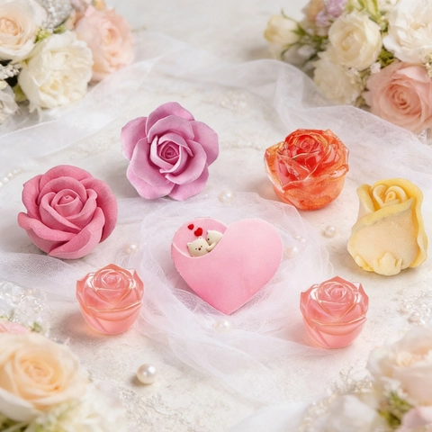 Rose Flower Silicone Mold DIY Handmade Soap Candle Making Baking Cake Decoration Heart Bear Shape Flexible