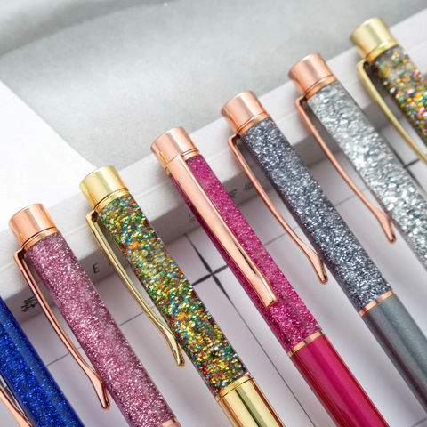 Luxury Crystal Ballpoint Pen Metal Rose Gold Glitter Gold Foil Filling Office Stationery Business Gift Accessories