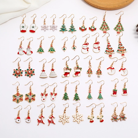 Christmas Earrings Alloy Enamel Drip Oil Festive Jewelry With Earring Post Santa Claus Snowman Snowflake Deer