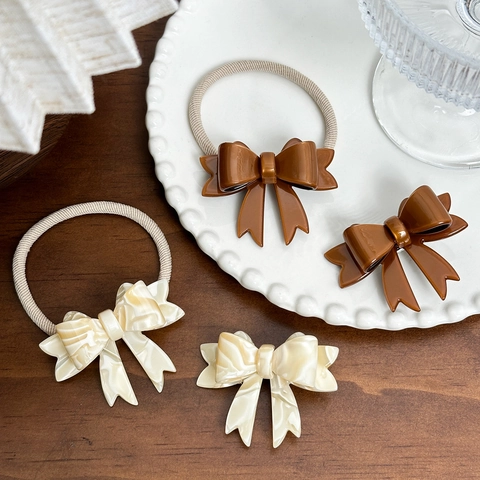 Pinzas Para El Cabello Con Lazo De Acetato Y Gomas Elasticas Patron Marmol Mariposa Para Mujeres Accesorios Elegantes