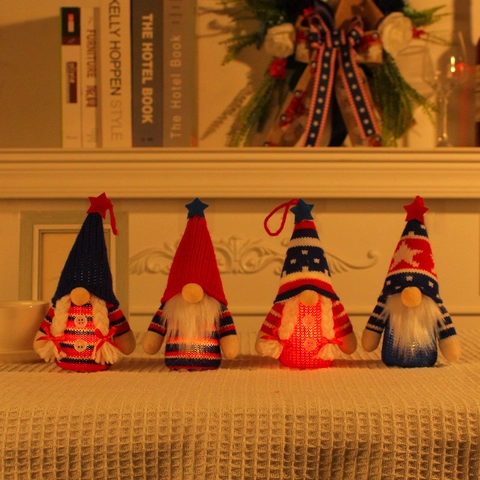Ornamenti Gnomo Luminosi Patriottico Giorno Dell'Indipendenza Peluche Tomte Stella Brillante Arredamento Per Feste In Casa