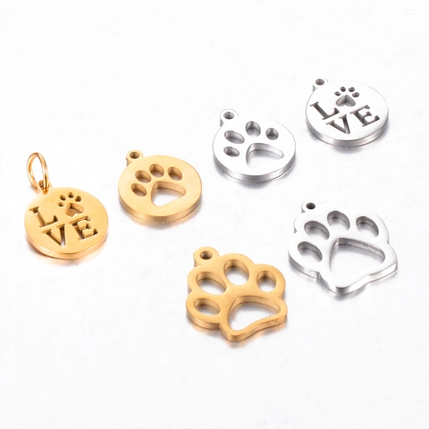 Roestvrijstalen Holle Pootafdruk Charmes LOVE Letter Ronde Hangers Voor DIY Sieraden Maken Gepolijst
