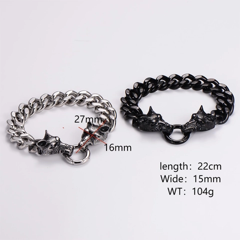 Bracciale A Catena Cubana Con Doppia Testa Di Lupo Vichingo Acciaio Inossidabile 316L Gioielli Punk Hip Hop Da Uomo