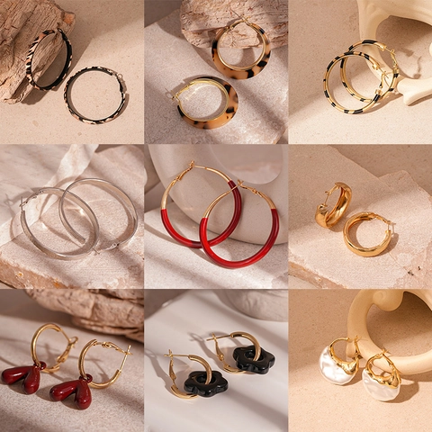 Pendientes De Aro Geométricos Con Estampado De Leopardo Y 925 Sterling Silver Earring Post Aleación Resina Joyería