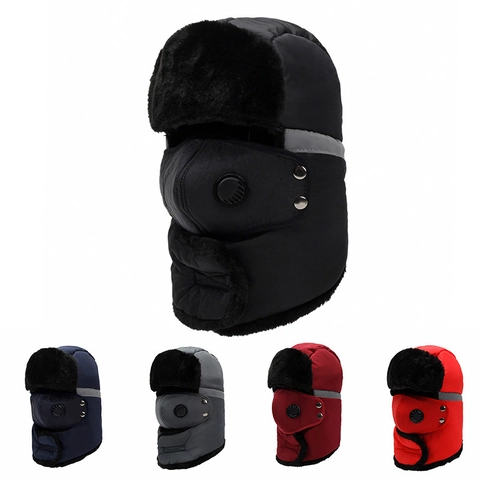 Cappello Da Aviatore Invernale Antivento Cappello Da Trapper In Pelliccia Sintetica Con Maschera A Valvola Striscia Riflettente