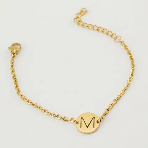 Pulsera Con Inicial De Alfabeto Colgante De Letra Redonda Hueca Acero Inoxidable Chapado En Oro De 18K Joyas Para Mujer