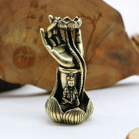 Rückfluss Räuchergefäß Buddha Hand Lotus Halter Messing Antik Zen Desktop Dekor Meditation Ornamental
