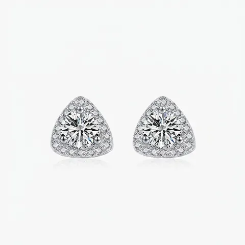 Geometrische Dreieck Ohrstecker Aus 925 Sterlingsilber Mit Funkelndem Runden Zirkonia Halo Design Für Damen