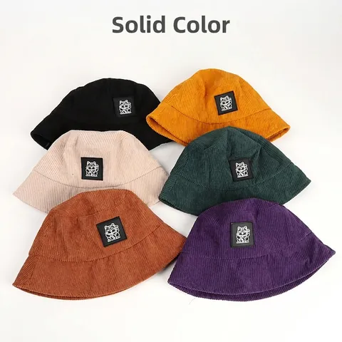 Cappello Pescatore Velluto A Costine Patch Gatto Della Fortuna Color Block Caldo Autunno Inverno Antivento Donna