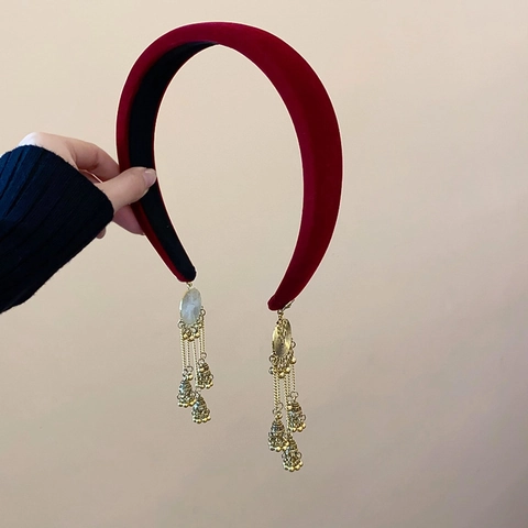 Diadema De Terciopelo Étnico Y Pinzas Para El Cabello Vintage Borla De Campana Aleación Strass Estilo Jhumka Retro Accesorios Para Mujeres