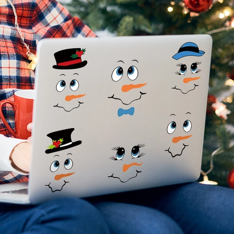 Adesivi Murali Faccia Di Pupazzo Di Neve Di Natale DIY PVC Decalcomanie Per Finestra Frigorifero Decorazione Festa