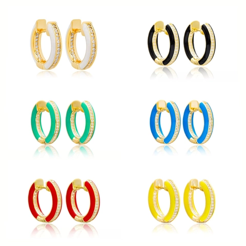 Boucles d'Oreilles Créoles en Cuivre Vintage Avec Tige en Argent Sterling 925 Zirconia Coloré Incrusté Femme Bijoux
