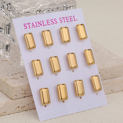 Orecchini a Bottone Rettangolari in Acciaio Inossidabile Minimalista Set da 6 Paia Geometrici Oro Argento Gioielli di Moda
