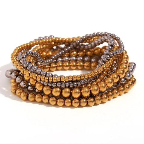 Edelstahl Elastisches Perlenarmband Vergoldet Wasserdicht Minimalistisch Retro Stapelbarer Schmuck Für Damen Herren