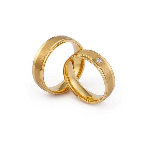 Minimalist Titanium Steel Band Ring Gold Plated Brushed Surface Zircon Inlaid Couple Jewelry Gift