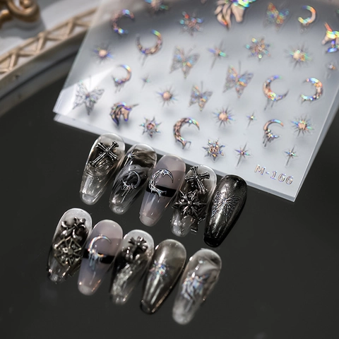 3D Relief Nail Stickers Holographic Laser Unicorn Moon Butterfly Star Self Adhesive Manicure Decals Novelty