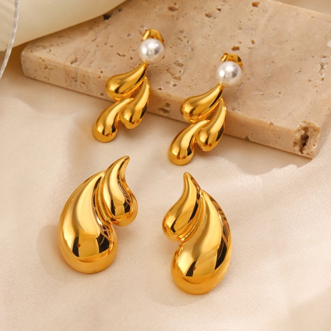Orecchini a Goccia d'Acqua in Acciaio Inossidabile Stile Ins Per Donna Placcati in Oro 18K con Intarsio di Perle Artificiali
