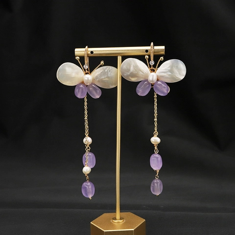 Elegant Butterfly Freshwater Pearl Tassel Drop Earrings For Women 925 Sterling Silver Earring Post Shell Jewelry Gift