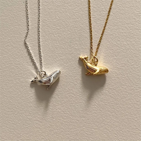 Whale Pendant Necklace 925 Sterling Silver Minimalist Dainty Animal Jewelry Gift For Women Korean Style
