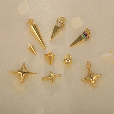 Ciondoli Per Gioielli DIY Geometrici Cono Stella Piramide Rame Placcato Oro Con Zirconi Micro Intarsiati Per Collana Orecchini Fai Da Te
