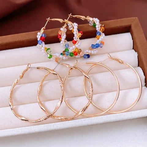 Pendientes De Aro Aleación Oro Perla Artificial De Imitación Cuentas Vidrio Multicolor Redondo Torsado Texturizado Con Poste Plata 925